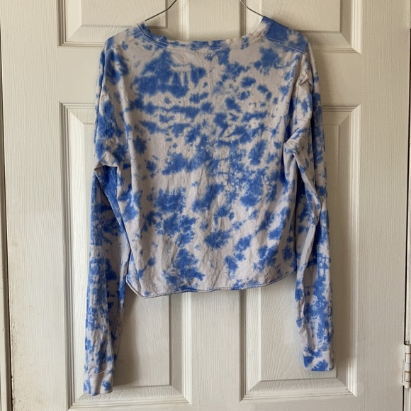 Pink Victoria’s Secret blue white tie dye cropped long sleeve crop top shirt M - Picture 3 of 16